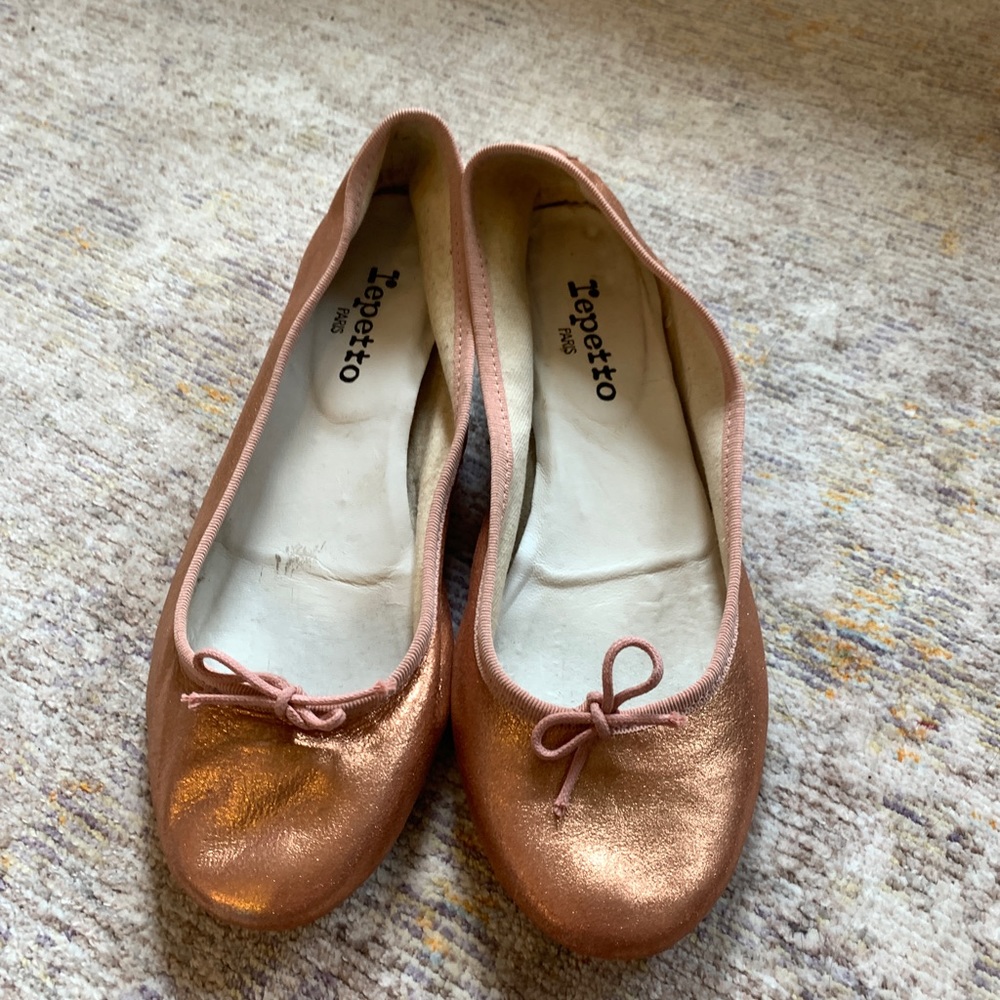 Repetto rose gold metallic heeled ballet slippers